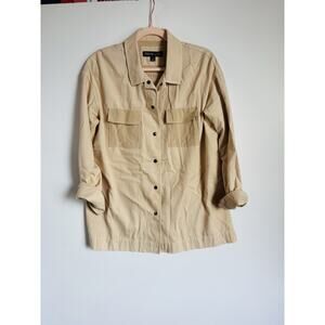 Elizabeth and James‎ Silk And Cotton Long Button Down Shirt Tan Size Medium